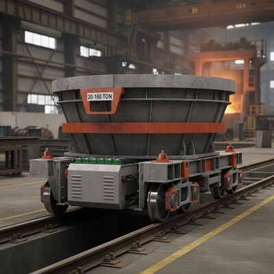 20-150 Ton Yük Kapasiteli ve Akülü Ray Kılavuzlu Sisteme Sahip Yüksek Sıcaklığa Dayanıklı Pota Transfer Arabası